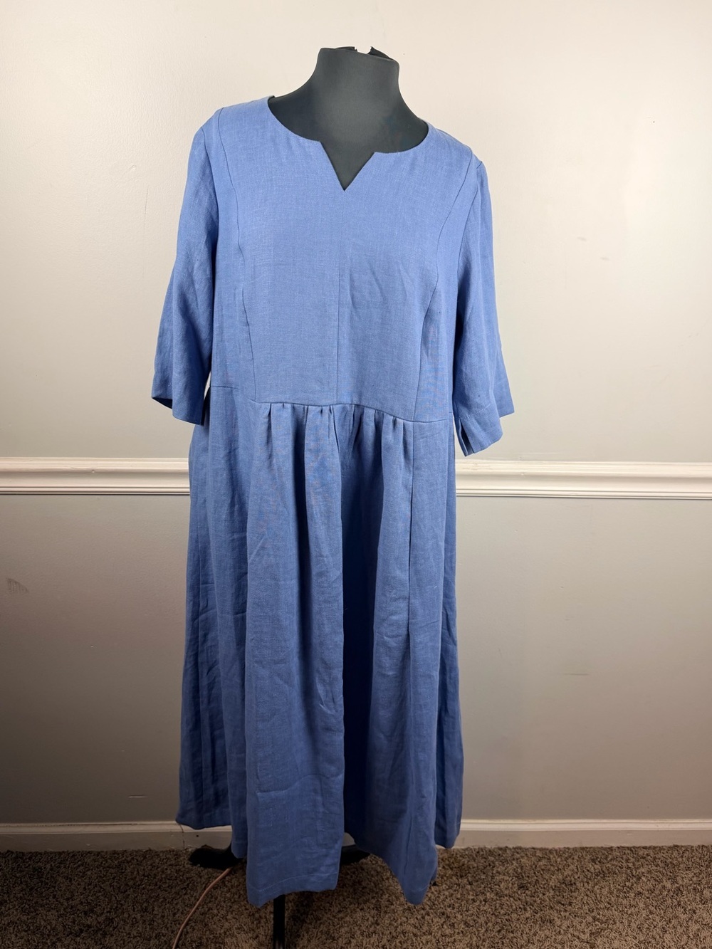 LINENBee 3/4 SLEEVES AND PRINCESS SEAMS DELILAH MIDI LENGTH blue READ SIZE large